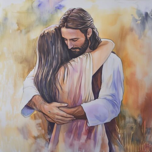 Young Woman Hugging Jesus